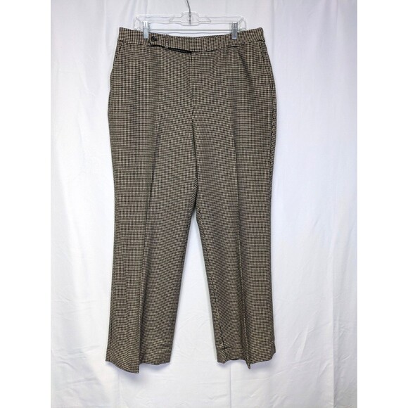 Lauren Ralph Lauren 100% Wool Dress Pants Plus 16W Tan Black Houndstooth Lined - Picture 3 of 12